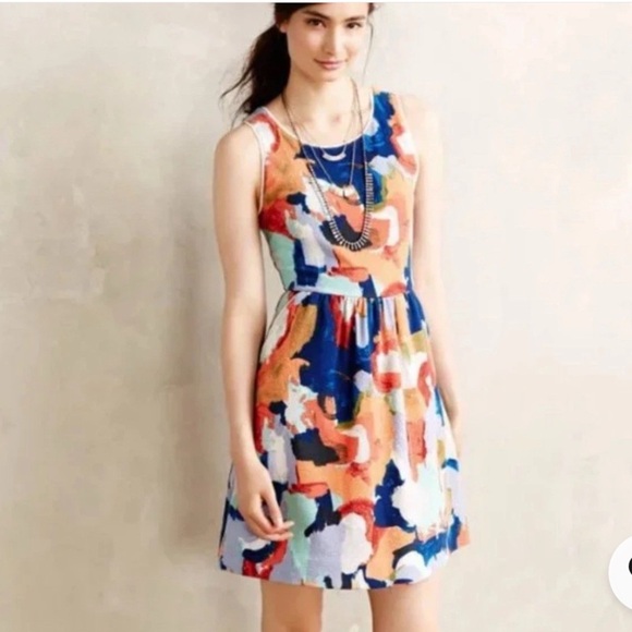 Dresses & Skirts - Anthropologie Postmark “Lantana” Watercolor Fit & Flare Dress Size 4